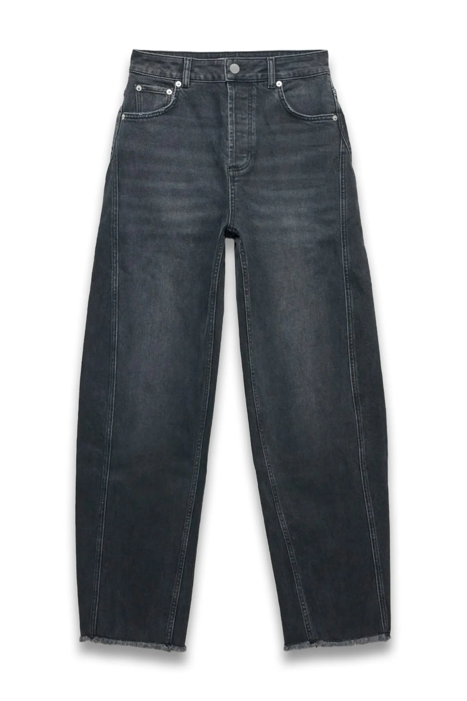 Washed Black Tapered Barrel Jeans