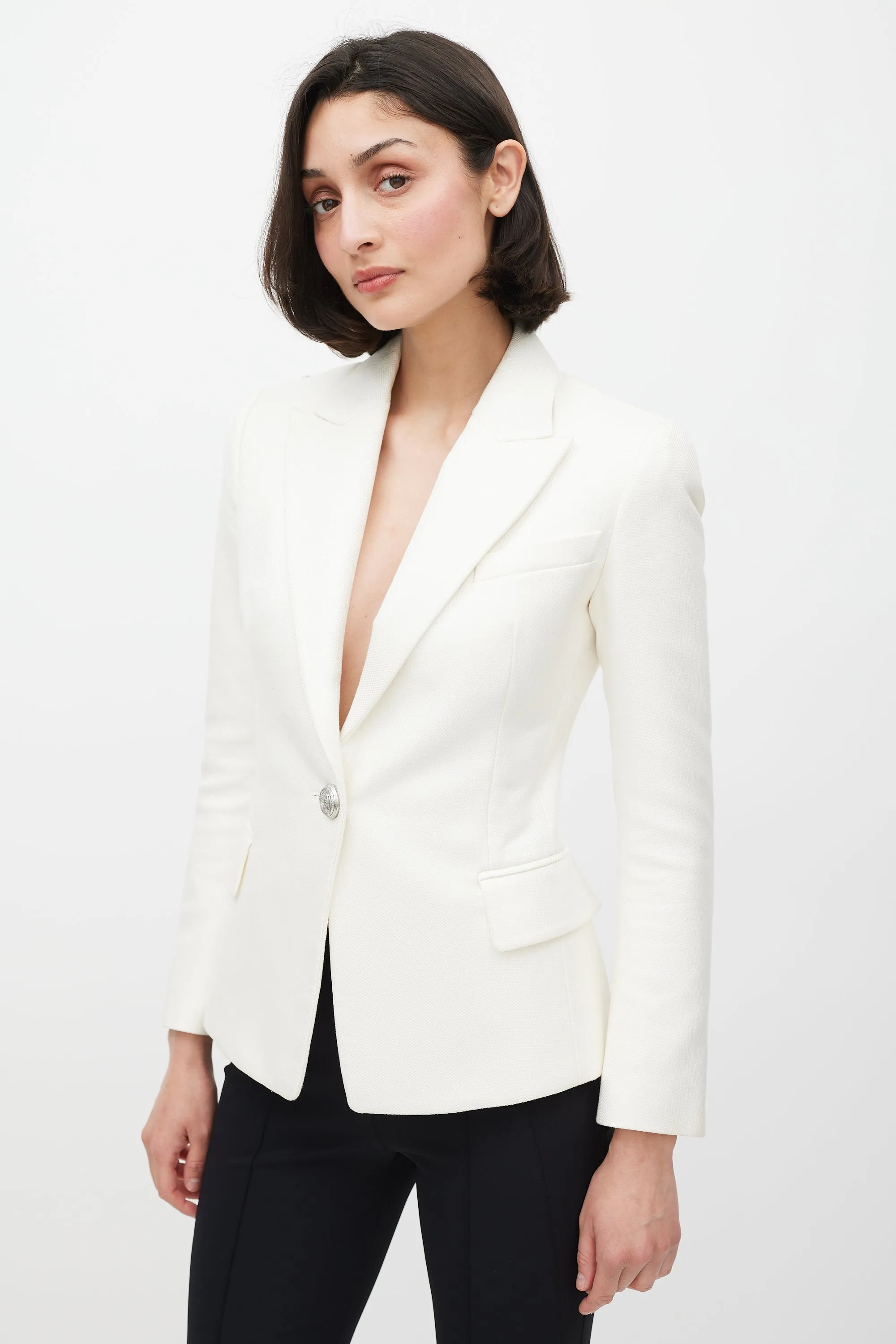 White & Silver Woven Blazer