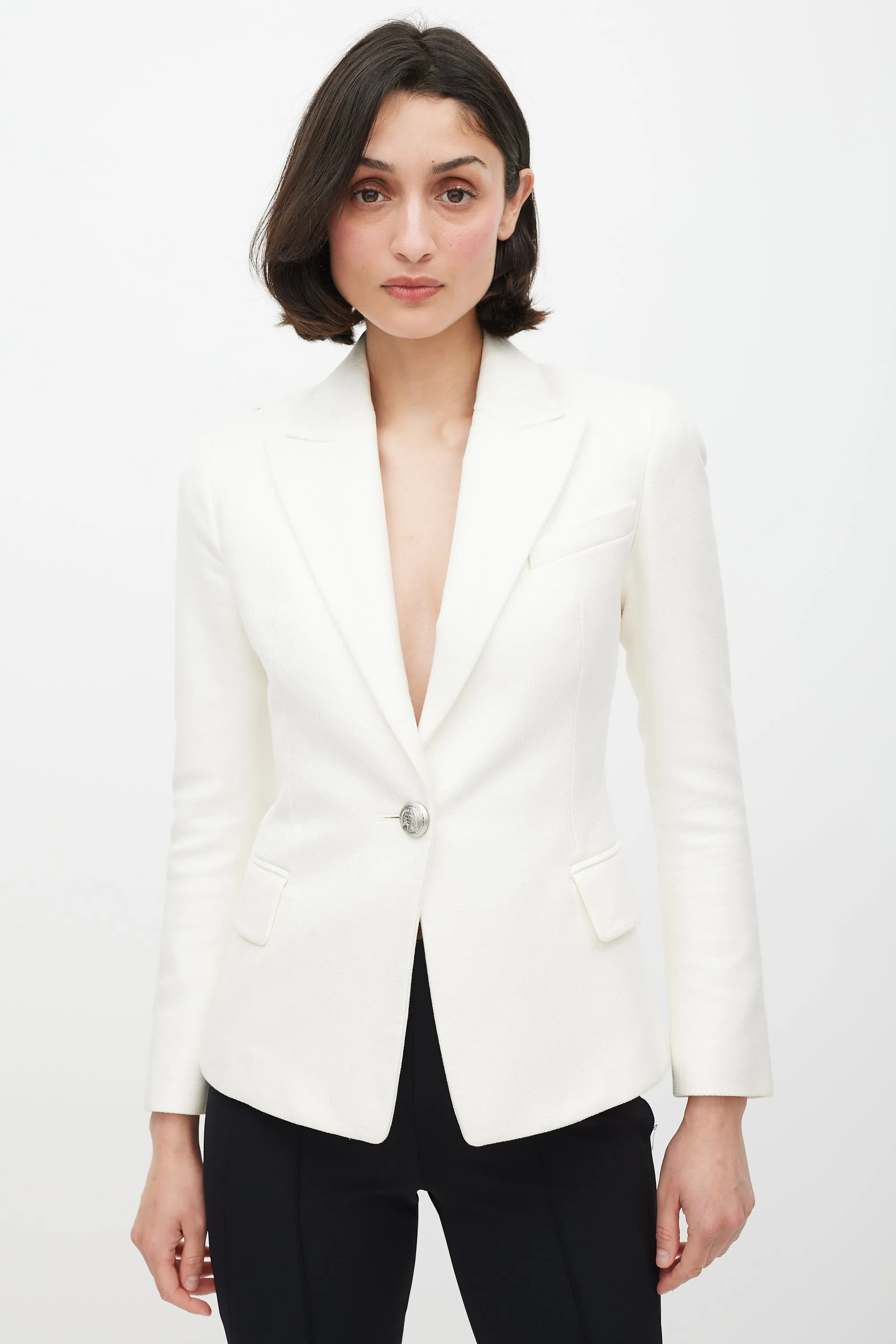 White & Silver Woven Blazer