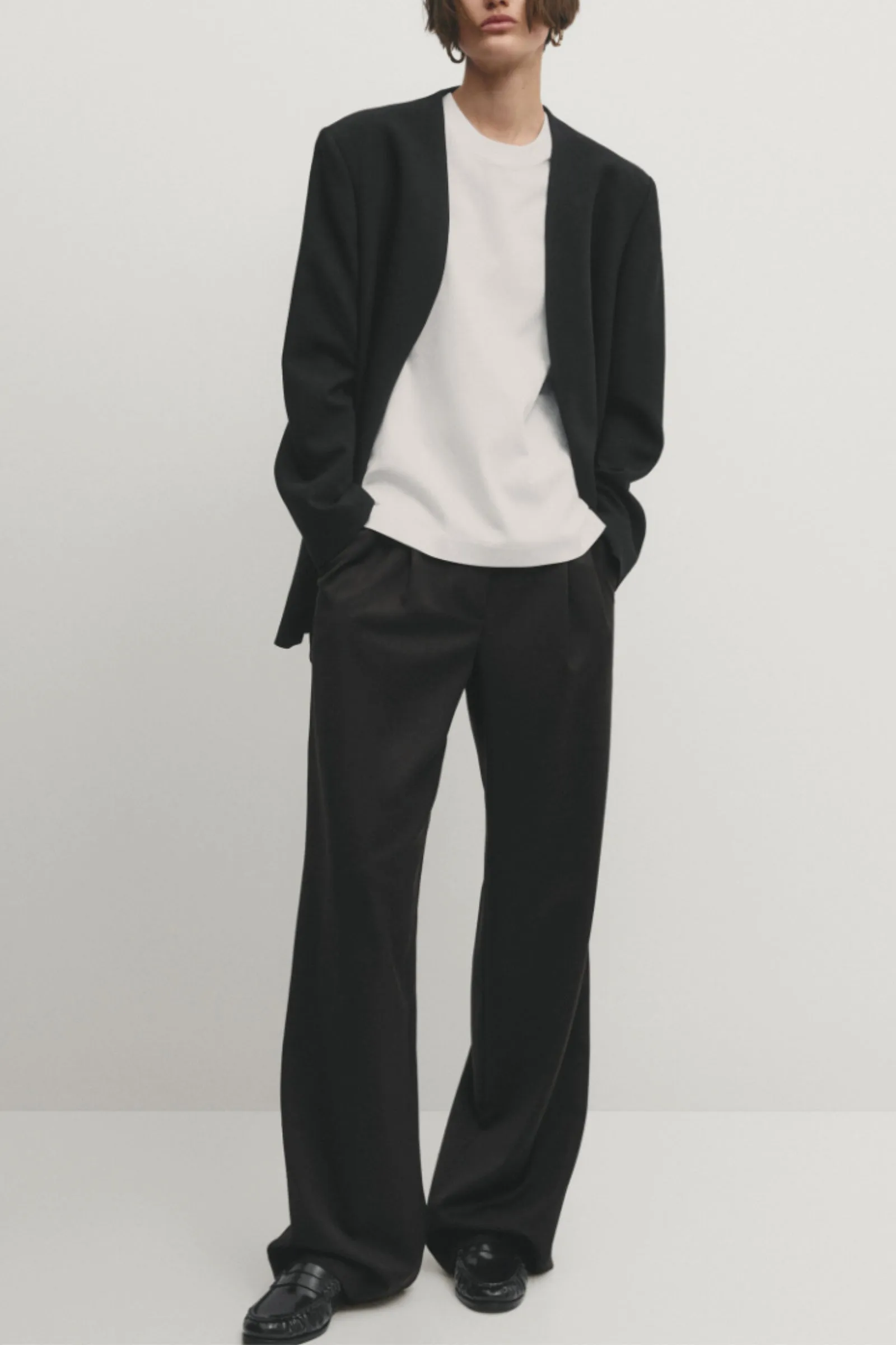 Wide-leg Darted Suit Trousers