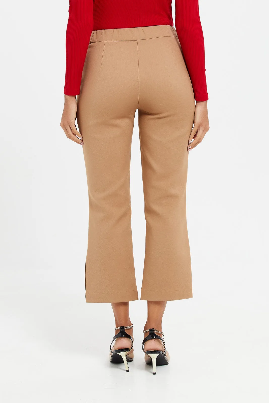 Women Beige High Waist Pants