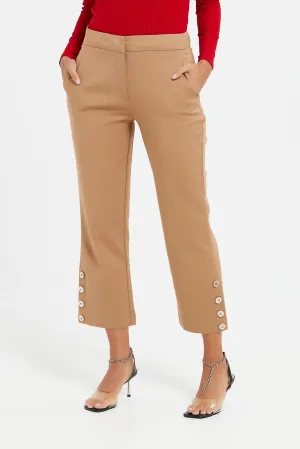 Women Beige High Waist Pants