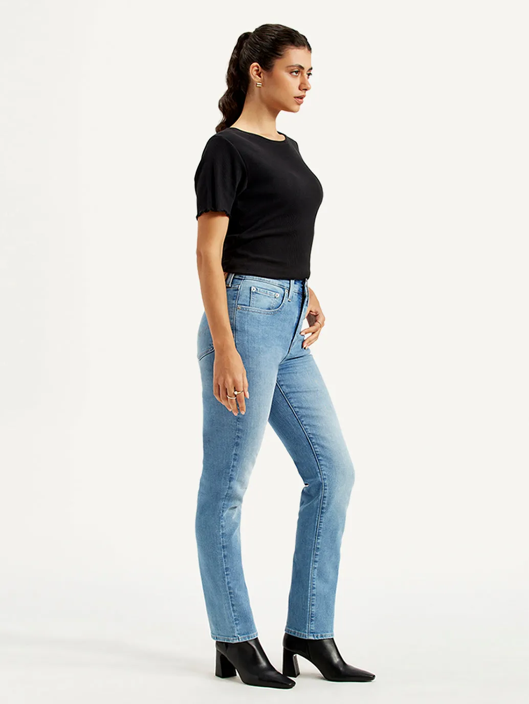 Women's High Rise 724 Slim Straight Fit Blue Jeans