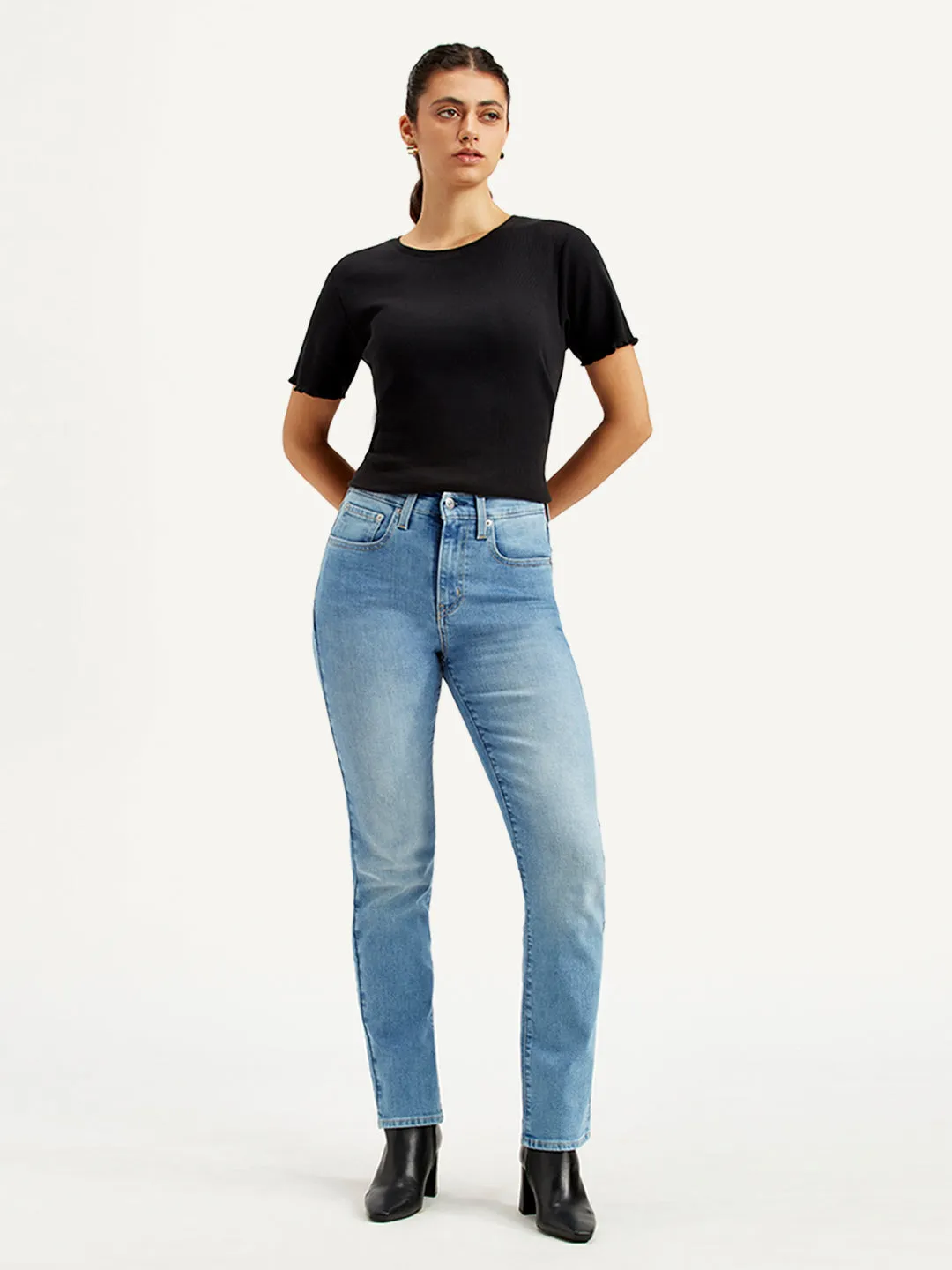 Women's High Rise 724 Slim Straight Fit Blue Jeans