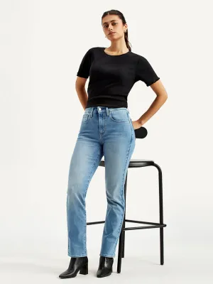 Women's High Rise 724 Slim Straight Fit Blue Jeans